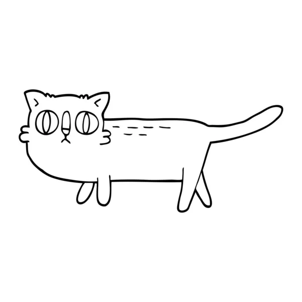 Línea Dibujo Dibujos Animados Divertido Gato — Vector de stock