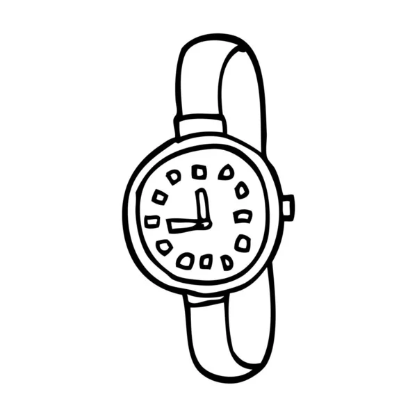 Linea Disegno Orologio Polso Cartone Animato — Vettoriale Stock