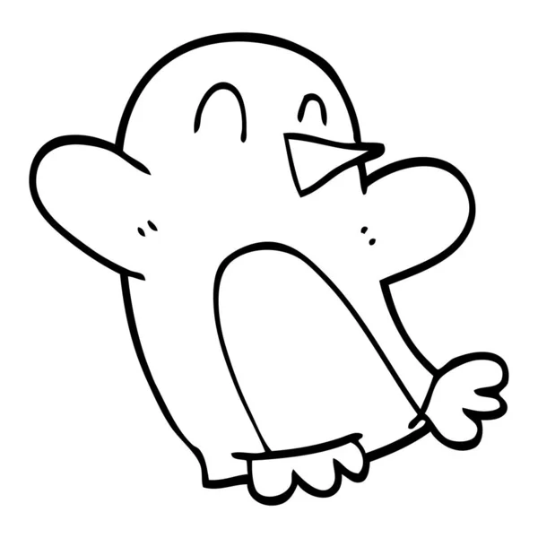 Line Drawing Cartoon Christmas Penguin — Stock Vector
