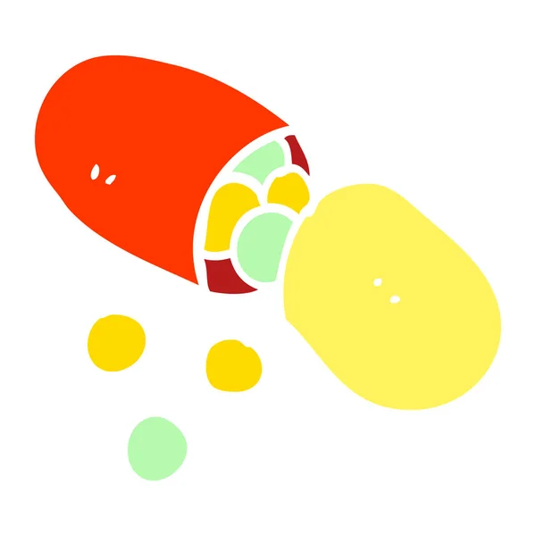 Flat Color Illustration Cartoon Capsule Pill — Stock Vector