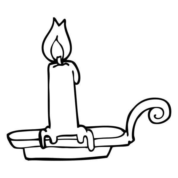 Line Drawing Cartoon Burning Candle — Stock Vector