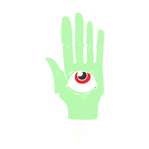 Flat Color Illustration Spooky Eye Hand — Stock Vector