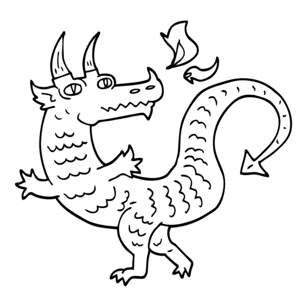 Line Drawing Cartoon Dragon — Stock Vector