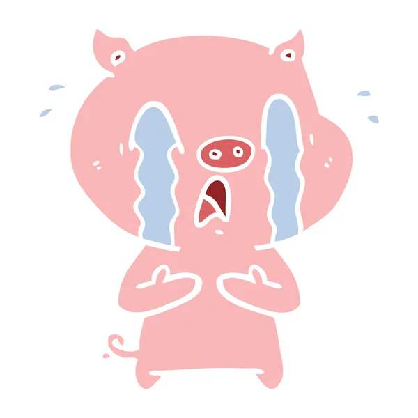 Weinen Schwein Flache Farbe Stil Cartoon — Stockvektor