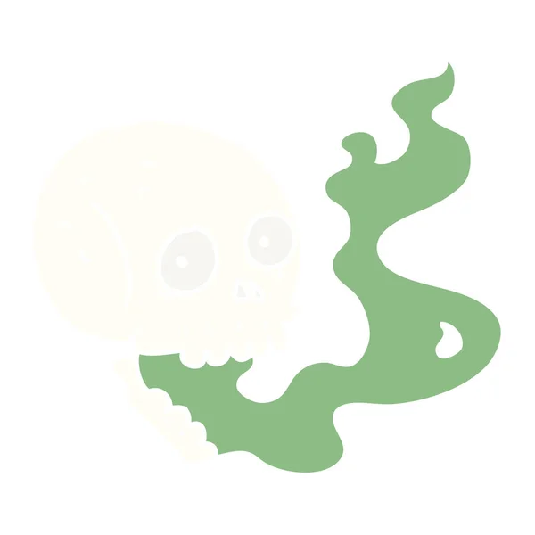 Flat Color Style Cartoon Haunted Skull — Stock Vector