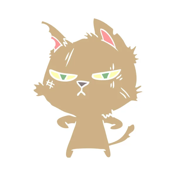 Tuff Platt Färg Stil Tecknad Katt — Stock vektor