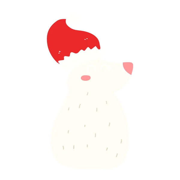 Επίπεδη Χρώμα Στυλ Κινούμενα Σχέδια Αρκούδα Φοράει Καπέλο Χριστουγέννων — Διανυσματικό Αρχείο
