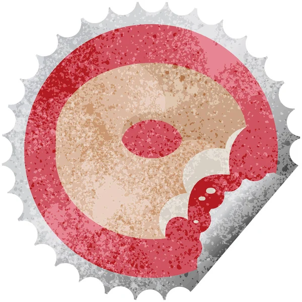 Mordido Donut Gráfico Vetor Ilustração Redondo Adesivo Selo — Vetor de Stock
