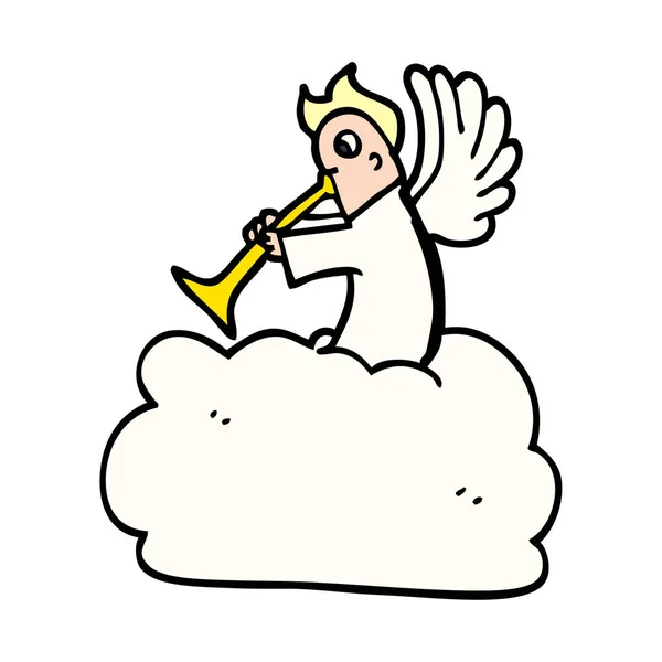 Cartoon Doodle Ängel Moln Med Trumpet — Stock vektor