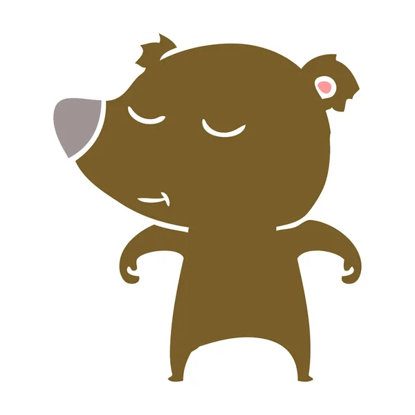 Feliz Cor Plana Estilo Cartoon Urso — Vetor de Stock