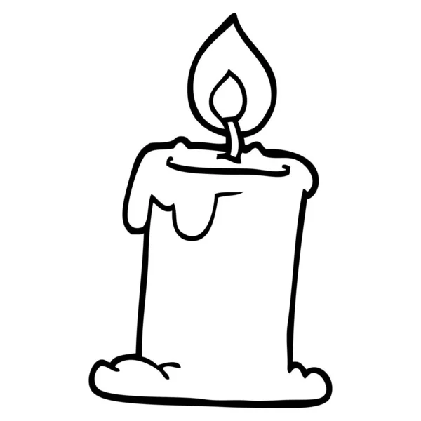 Line Drawing Cartoon Lit Candle — Stock Vector