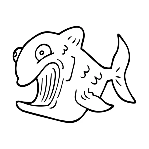 Linha Engraçada Desenho Desenhos Animados Peixe — Vetor de Stock