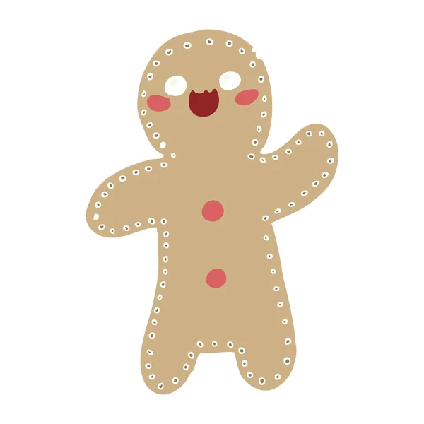 Flat Color Style Cartoon Gingerbread Man — Stock Vector