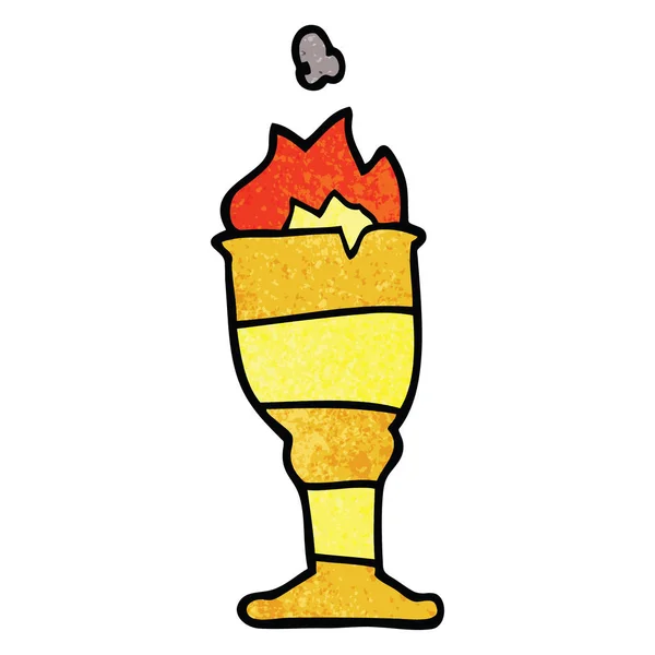 Cartoon Doodle Flaming Golden Cup — Stock Vector