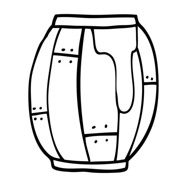 Línea Dibujo Dibujos Animados Barril Cerveza — Vector de stock