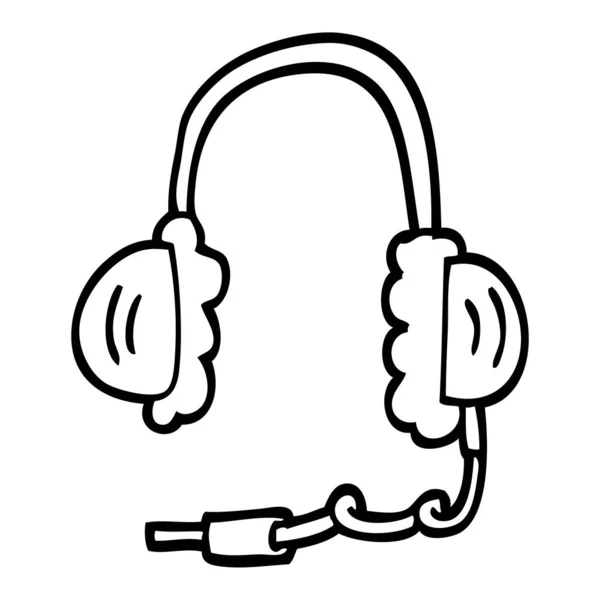 Dessin Ligne Dessins Animés Écouteurs Téléphones — Image vectorielle