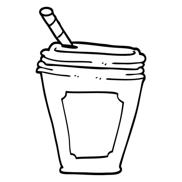 Linea Disegno Fumetto Tazza Caffè Con Paglia — Vettoriale Stock