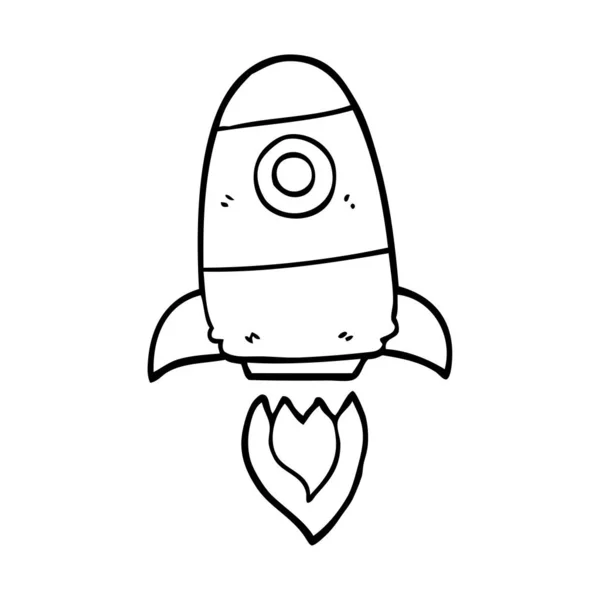 Linea Disegno Cartone Animato Razzo Spaziale — Vettoriale Stock