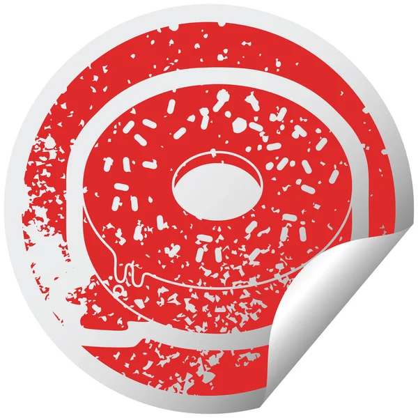 Nödställda Klistermärke Ikon Illustration Välsmakande Iced Donut — Stock vektor