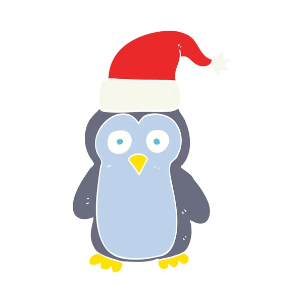 Flat Color Illustration Christmas Penguin — Stock Vector