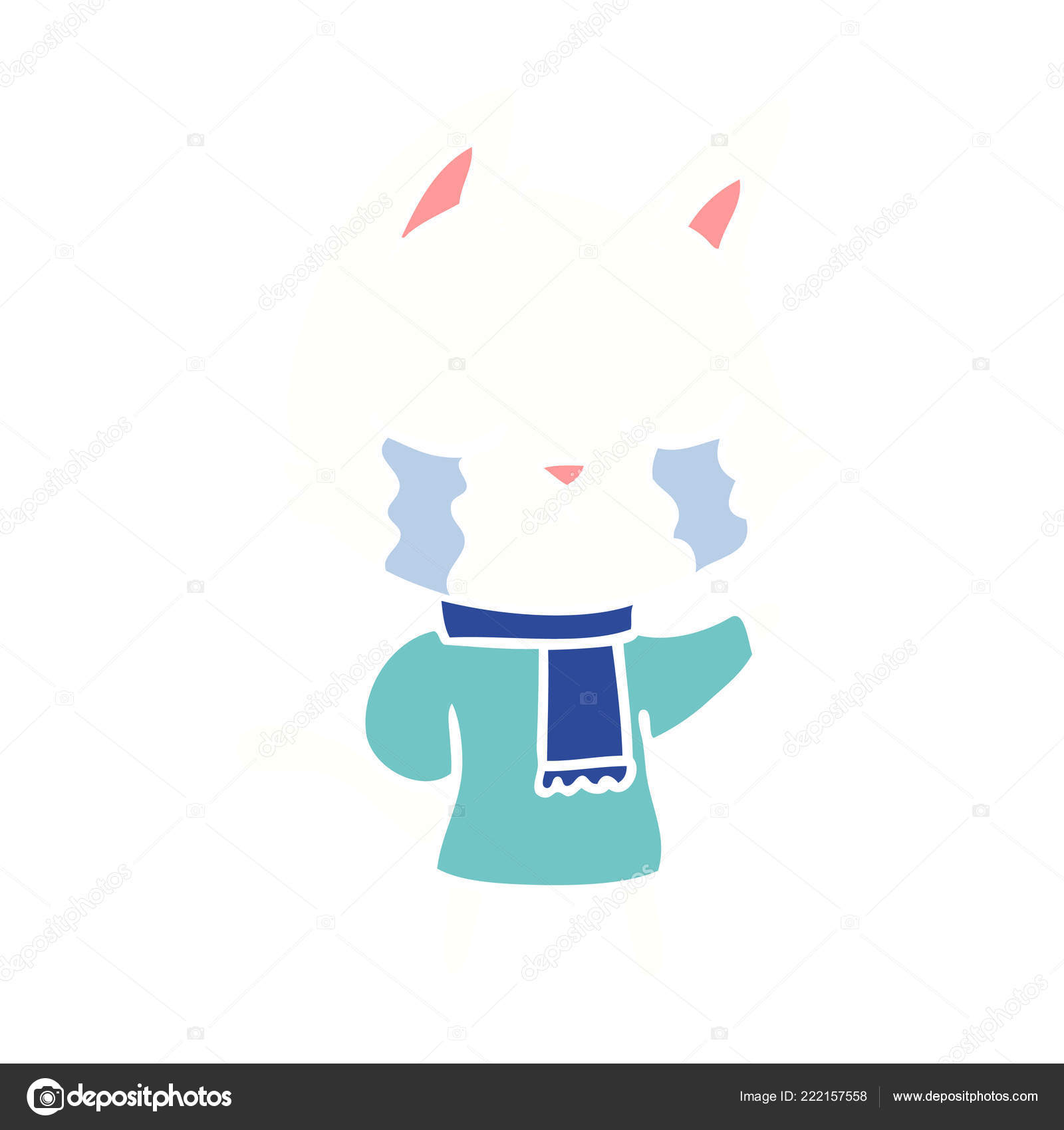 Llanto Color Plano Estilo Dibujos Animados Gato Con Ropa Invierno