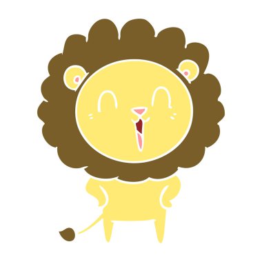 gülen aslan düz renk stil çizgi film