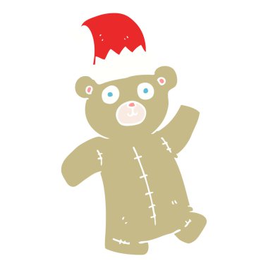 oyuncak ayı Noel şapka düz renkli çizimi