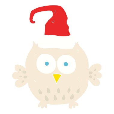 Noel şapka baykuş düz renkli çizimi