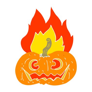 düz renk illüstrasyon yanan Halloween kabak