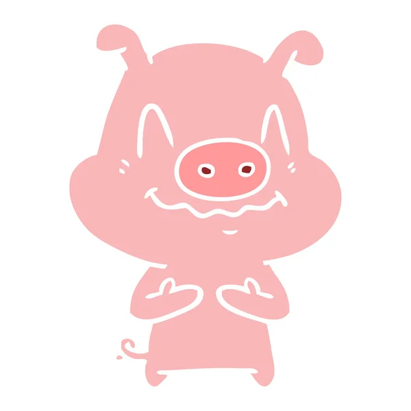Nervös Flache Farbe Stil Cartoon Schwein — Stockvektor