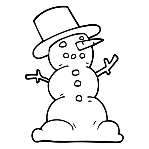Line Drawing Cartoon Traditional Snowman — Stock Vector