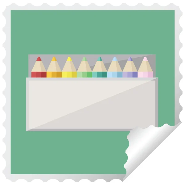 Πακέτο Των Χρωματίζοντας Μολυβιών Γραμματόσημο Γραφικός Αυτοκόλλητο Τετράγωνο — Διανυσματικό Αρχείο