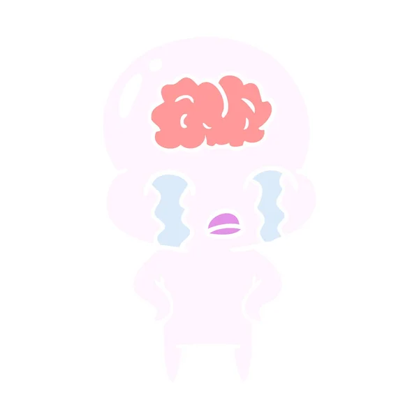 Plat Couleur Style Dessin Animé Grand Cerveau Alien Pleurer — Image vectorielle