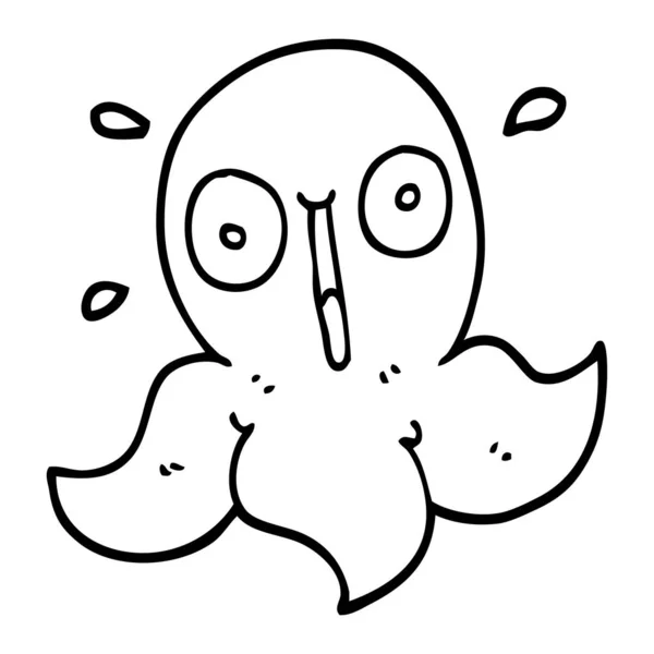 Lijntekening Cartoon Funny Octopus — Stockvector