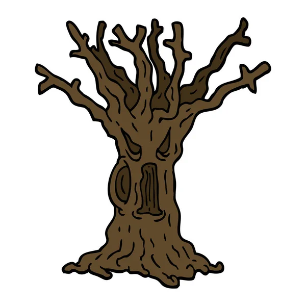 Hand Drawn Doodle Style Cartoon Spooky Tree — Stock Vector