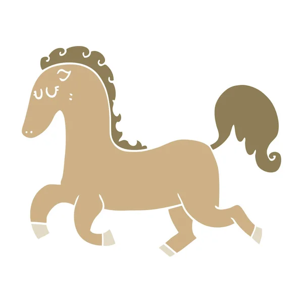 Flache Farbe Stil Cartoon Pferd Laufen — Stockvektor