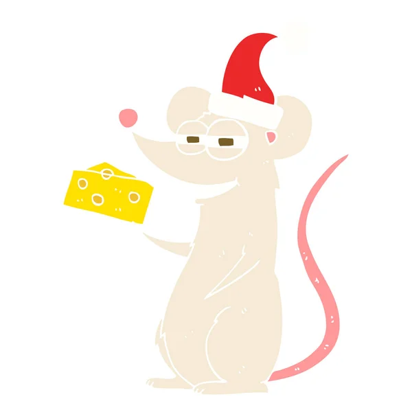 Ilustración Color Plano Del Ratón Navidad — Archivo Imágenes Vectoriales