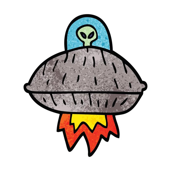 Dessin Animé Doodle Vaisseau Spatial Alien — Image vectorielle