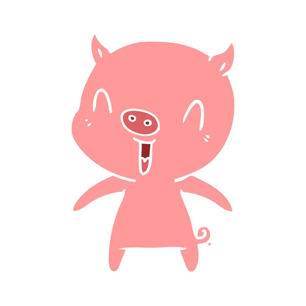 Happy Flat Color Style Cartoon Pig — Stock Vector