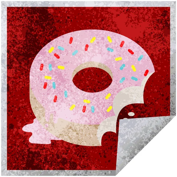 Bitten Frosted Donut Graphic Vector Illustration Square Sticker — Stock Vector