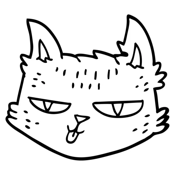 Lustige Linie Zeichnung Karikatur Katze — Stockvektor