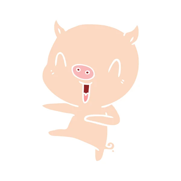 Flat Color Style Cartoon Pig Dancing — Stock Vector