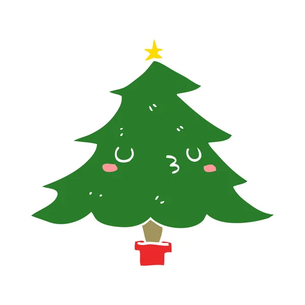 Schattig Egale Kleur Stijl Cartoon Kerstboom — Stockvector