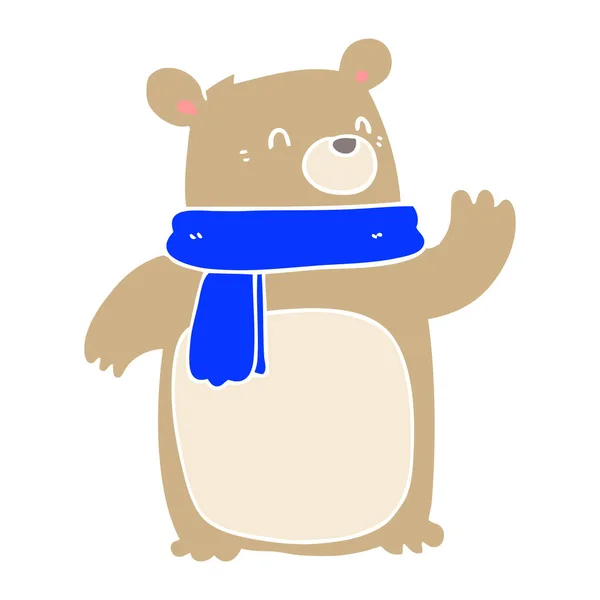 Cor Plana Estilo Cartoon Urso Usando Cachecol — Vetor de Stock