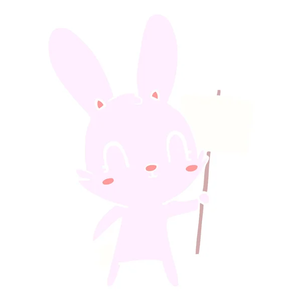 Cute Flat Color Style Cartoon Rabbit Sign — Stock Vector