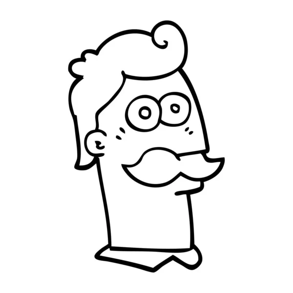 Línea Dibujo Hombre Dibujos Animados Con Bigote — Vector de stock