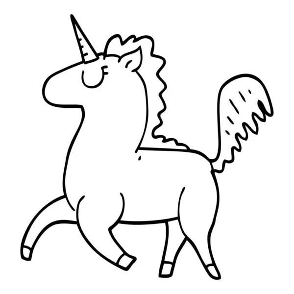 Baris Menggambar Kartun Unicorn - Stok Vektor