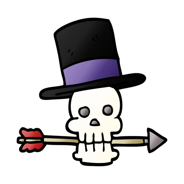 Calavera Garabato Dibujos Animados Con Sombrero Copa Flecha — Vector de stock