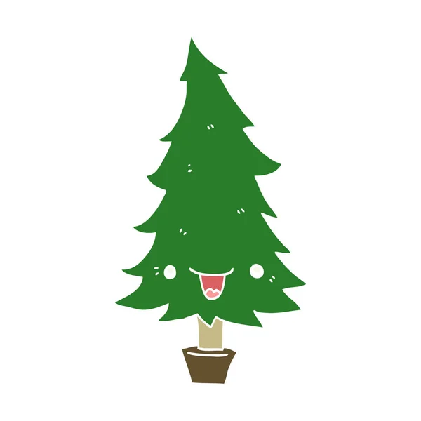 Bonito Estilo Cor Plana Cartoon Árvore Natal — Vetor de Stock