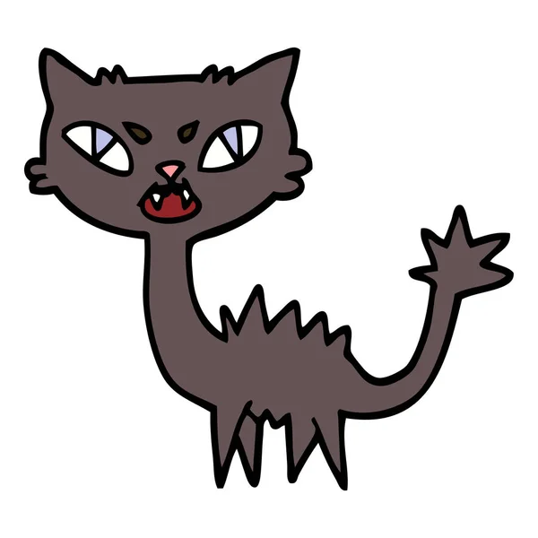 Elle Çizilmiş Doodle Tarzı Çizgi Film Halloween Siyah Kedi — Stok Vektör